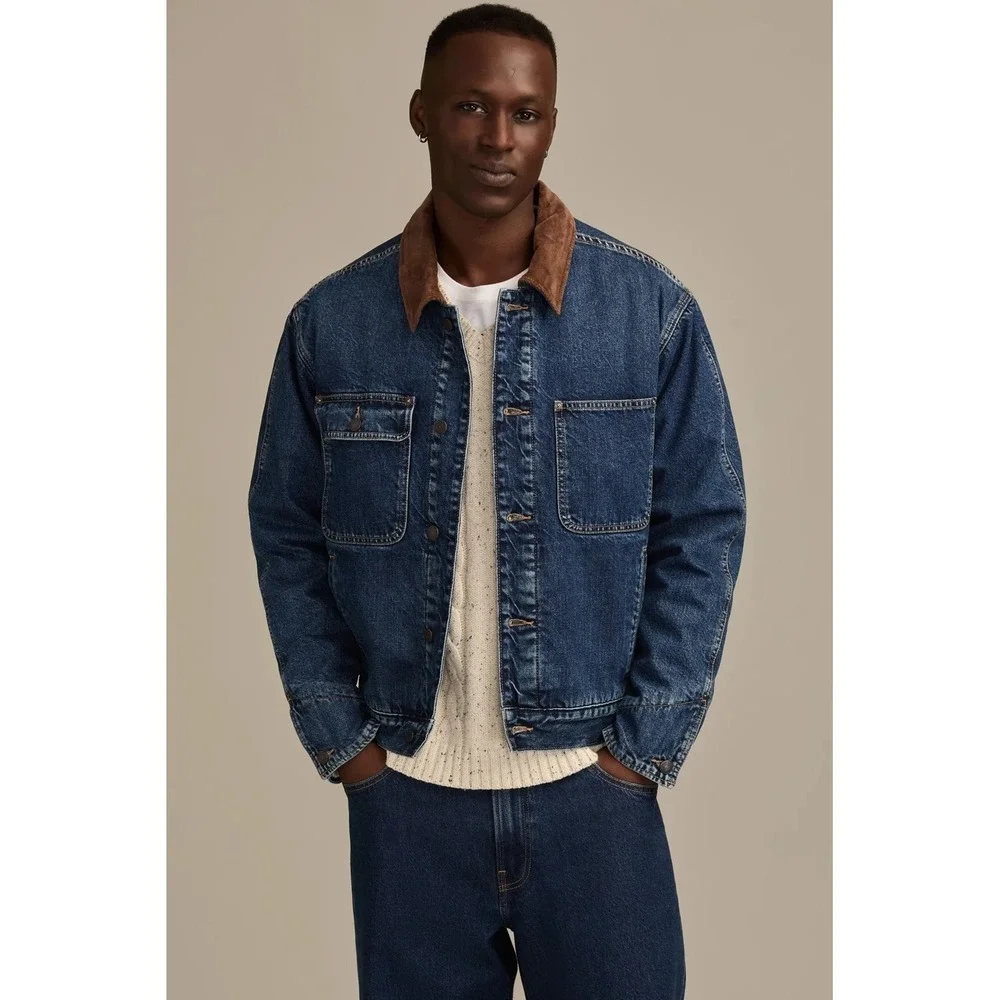 LUCKY BRAND Denim Trucker Jacket Mens XXL Button Up Corduroy Collar - Picture 2 of 15